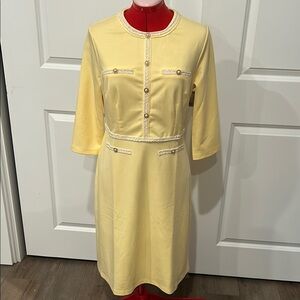 NWT Hobemty Pale Yellow 3/4 Sleeve Women’s Dress Country Club Easter Size Medium